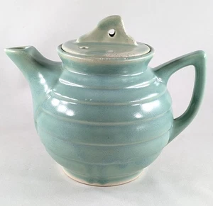 Shawnee Pottery Teapot, Green With Deco Style Ring Design, 3 Cups - Picture 1 of 8
