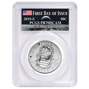 2019-S Proof 50c Apollo 11 50th Ann. Half Dollar PCGS PR70DCAM FDOI Apollo Label - Picture 1 of 2