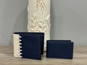 COACH 3-In-1 Wallet With Whipstitch Smooth Leather Deep Blue/Chalk CAX59 - Picture 1 of 7