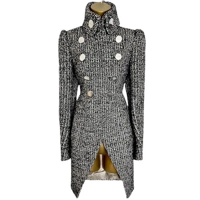 10 UK KAREN MILLEN Impresionante Abrigo de Invierno de Lana Asimétrico Negro Blanco De Colección Foto 1 de 4