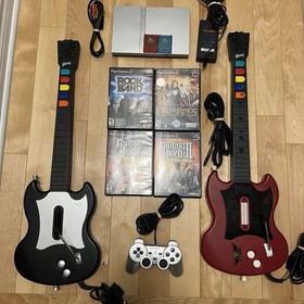 Sony PlayStation 2 PS2 Silver SCPH-77001 Console Bundle - Games & Guitars Tested