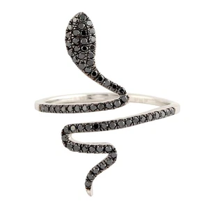Joyería hecha a mano anillo de serpiente de diamantes negros de oro blanco de... - Imagen 1 de 6
