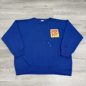 Vintage 90s Bugle Boy Youth XL Mens Small Blue Puff Print Pullover Crewneck - Bild 1 von 9