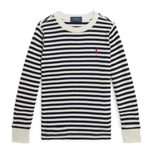 Polo Ralph Lauren boys Navy White Striped Long Sleeve T -Shirt Waffle knit SZ 5 - Picture 1 of 6