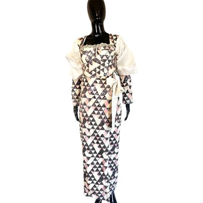 Vestido envolvente rosa, gris y marfil estilo nigeriano africano para mujer totalmente secuencia Foto 1 de 4