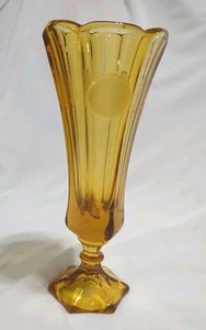 Vintage Fostoria Amber Coin Glass 8" High Footed Vase - Picture 1 of 7