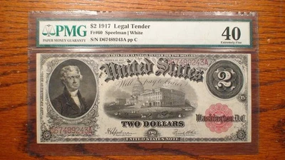 1917  TWO DOLLAR PMG EF40 UNITED STATES NOTE FR #60 $2.00 BILL! - Image 1 of 4