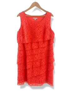 Dressbarn Orange Lace Tiered Layered Sleeveless Dress Size 14W 1X Plus Sz Summer - Picture 1 of 8