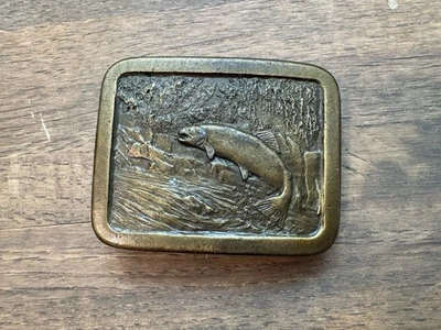1977 年印第安纳州金属工艺鱼带钓鱼相关皮带扣美国 — 第 1/2 张图片