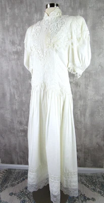 Vintage Jessica McClintock White Cotton Lace Edwardian Wedding Dress Sz 12 - Image 1 of 4
