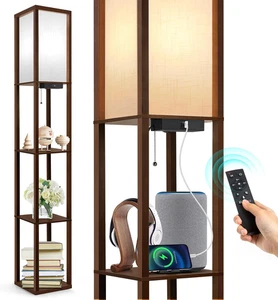 Lampada Da Terra Con Scaffale, Lampada Da Terra Salotto Dimmerabile Con Telecoma - Foto 1 di 12