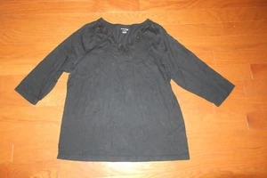 1X ❤️ STUDIO WORKS ❤️ CLASSIC TOP TANK ❤️ 3/4 SLEEVE ❤️CASUAL BLACK COTTON-LACE - Picture 1 of 4