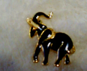 Black Elephant Shaped Enamel Brooch Pin Gold Toned - Picture 1 of 2