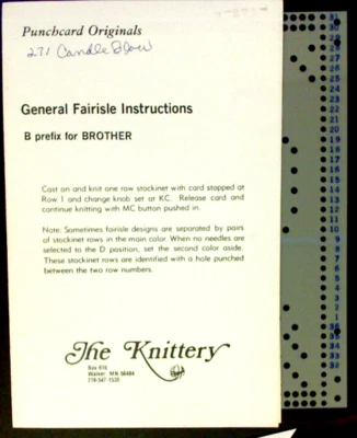 Brother Knitting Machine Punch card Christmas Candles Fairisle Pattern Card - Image 1 of 2