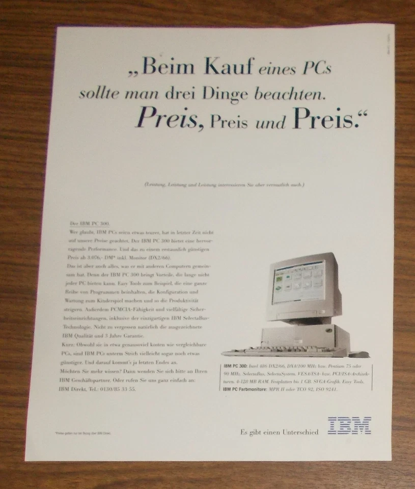 Seltene Werbung IBM PC 300 486 DX2/66 DX4/100 Personal Computer 1995 - Bild 1 von 1