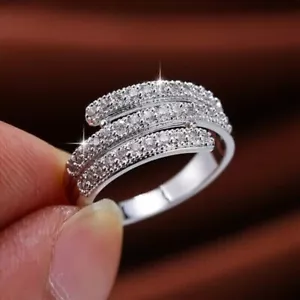 Juego de 1 quid de diamantes cultivados en laboratorio banda de boda cruzada de bypass oro blanco 10 K real - Imagen 1 de 11