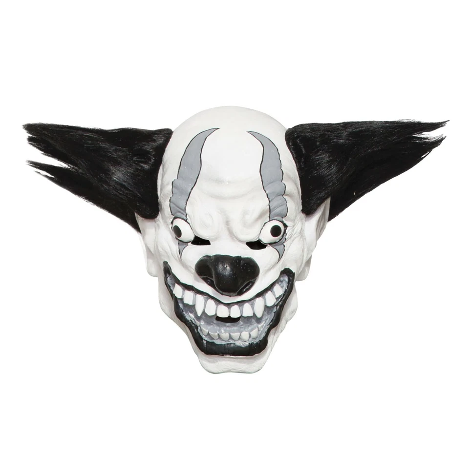 Mens Scary Latex Horror Bezerk Evil Clown Mask Halloween Killer Hair Fancy Dress - Image 1 of 1