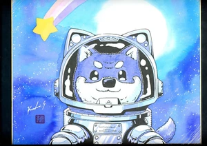 POKEMON Kouki Saitou Shiba Inu Astronaut Original Art Framed w/ Museum Glass - Picture 1 of 5