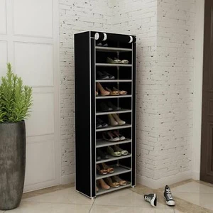 New 9 Tier Shoe Rack Shelf Standing Clost Cabinet Storage with Cover Black - Picture 1 of 7