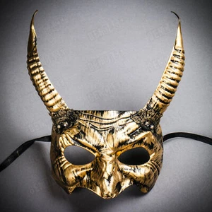 GOLD Horn Devil Horn Evil Demon Animal Women Halooween Mystical Party Eye Mask - Picture 1 of 4