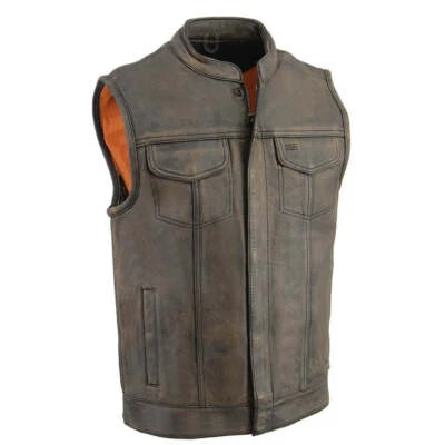Milwaukee Leather 3510 Men's Brown Premium Leather Club Style Motorcycle Vest - Image 1 of 4