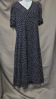 DKNY Midi Dress US 8 Blue & White V Neck Back Zip Closure Occasion Party Dress - Image 1 of 4