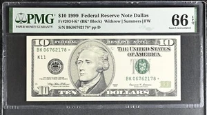 1999 $10 Federal Reserve Note Fr-2034-K* Dallas PMG66 Gem EPQ - Picture 1 of 2