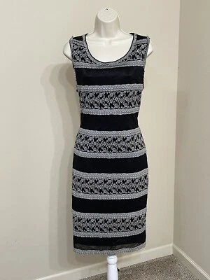 Vestido elegante superpuesto de encaje sin mangas a rayas negras y grises Max Edition para mujer L Foto 1 de 4