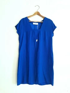NWT Amanda Uprichard Royal Blue Silk Deep V Insert Shift Slip Dress Cocktail - Picture 1 of 6