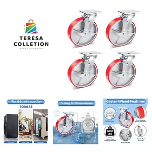 Set di 4 Ruote Industriali 8 Pollici, Ruote Resistenti con Freno 6000 Lbs, N... - Foto 1 di 7