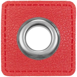 Ojales / parches, VENO, imitación cuero, cuadrado, tamaño 32 mm, ojal 10 mm, rojo - Imagen 1 de 2