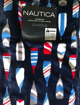 NUEVA Manta de Felpa Suave de Gran Tamaño Nautica Remo Remo, 50” x 70”, Azul Marino Foto 1 de 3