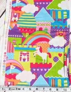 Cotton Quilt Fabric 2 yd Michael Miller 'Unicorn town', castles multicolor - Picture 1 of 2