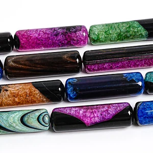 Cuentas de ágata multicolor natural genuino 40X12 mm grado AA cilindro cuentas sueltas 15" - Imagen 1 de 3