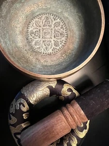 Vtg Singing Bowl Raised Design Meditation Buddhist Tibetan Yoga Striker Pillow - Picture 1 of 18