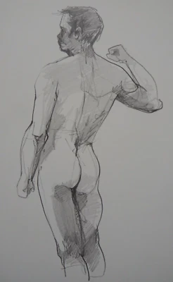 Pencil drawing of an Academic male nude life drawing after Edmund C Tarbell - Image 1 of 4