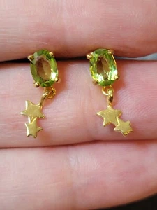 Handmade Natural Peridot Dangle Star 925 Sterling Silver Post Earrings 2598 - Picture 1 of 5