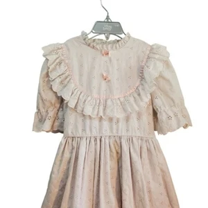Vintage 90s Girl's Eyelet Dress Ruffle Trim Ribbon Accent Size 6 Made In USA - Picture 1 of 9