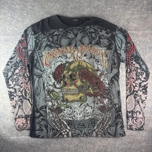 Vintage Y2K Herren Christian Audigier Langarm Thermo Shirt XL Totenkopf Rosen Bling - Bild 1 von 17