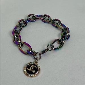 Chanel Multicolor Rainbow Figaro Chain Bracelet with Charm - Picture 1 of 7