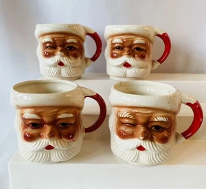 Vintage Set Of 4 Winking & Jolly Santa Claus Face Christmas Mugs Japan 3-1/4” T - Picture 1 of 11