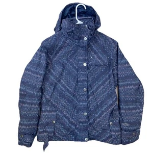 Columbia Jacket Women’s Small Geometric Aztec Blue Omni-tech Hooded Rain Coat - Picture 1 of 8