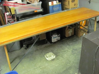 Antique Primitive Folding Sewing Table Wood 6ft measure edge Top Work Craft Vtg - Image 1 of 4