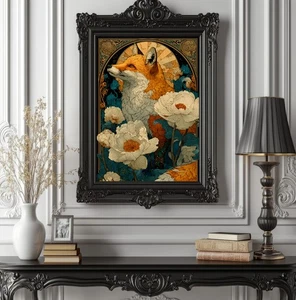 Art Nouveau Fox Poster – Floral Animal Wall Art, Elegant Botanical Illustration - Picture 1 of 10