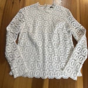 J McLaughlin Women’s Loni Blouse. XS. White. Lace Overlay. Long Sleeve - Picture 1 of 10