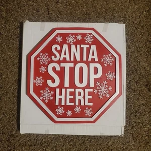 Santa Stop Here Sign Plaque SPOONTIQUES HANGING PLAQUE Xmas Decor Decoration - Picture 1 of 5