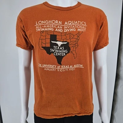 Vintage 1981 Texas Longhorn All-American Swimming and Diving Meet T-Shirt (L) - Image 1 of 4