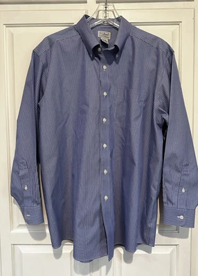 LL Bean Stripped Button Dress Shirt Men's Size XL 16.5 32 Blue Long Sleeve - Image 1 of 4