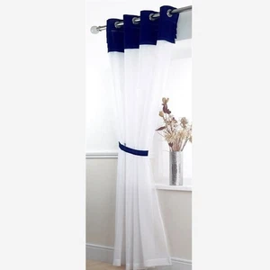 Voile Panel Ring Top White/Navy Clearance price any drop £6 - Picture 1 of 1
