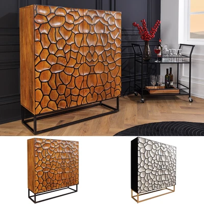 Massiv Highboard VULCANO 120cm FARBWAHL Mangoholz mit 3D Schnitzereien handmade - Bild 1 von 4